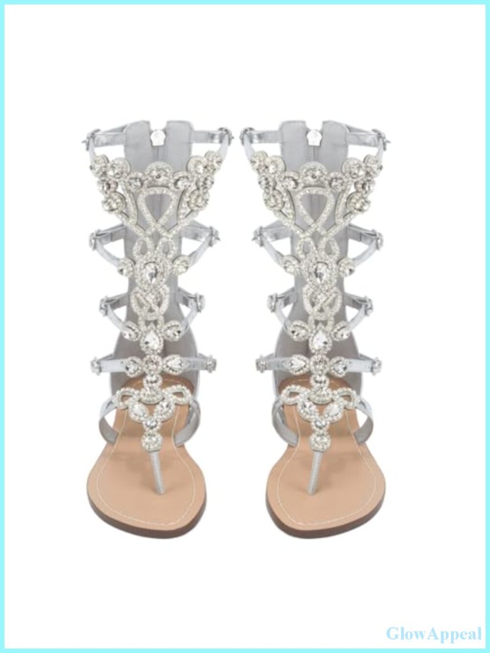 Rhinestone Gladiator Flat Sandals Adjustable Strap PU